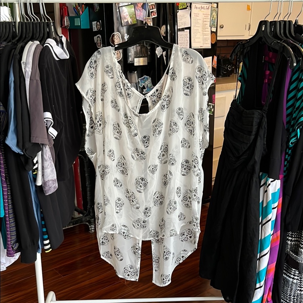 White Skull Print Sheer Women's Top